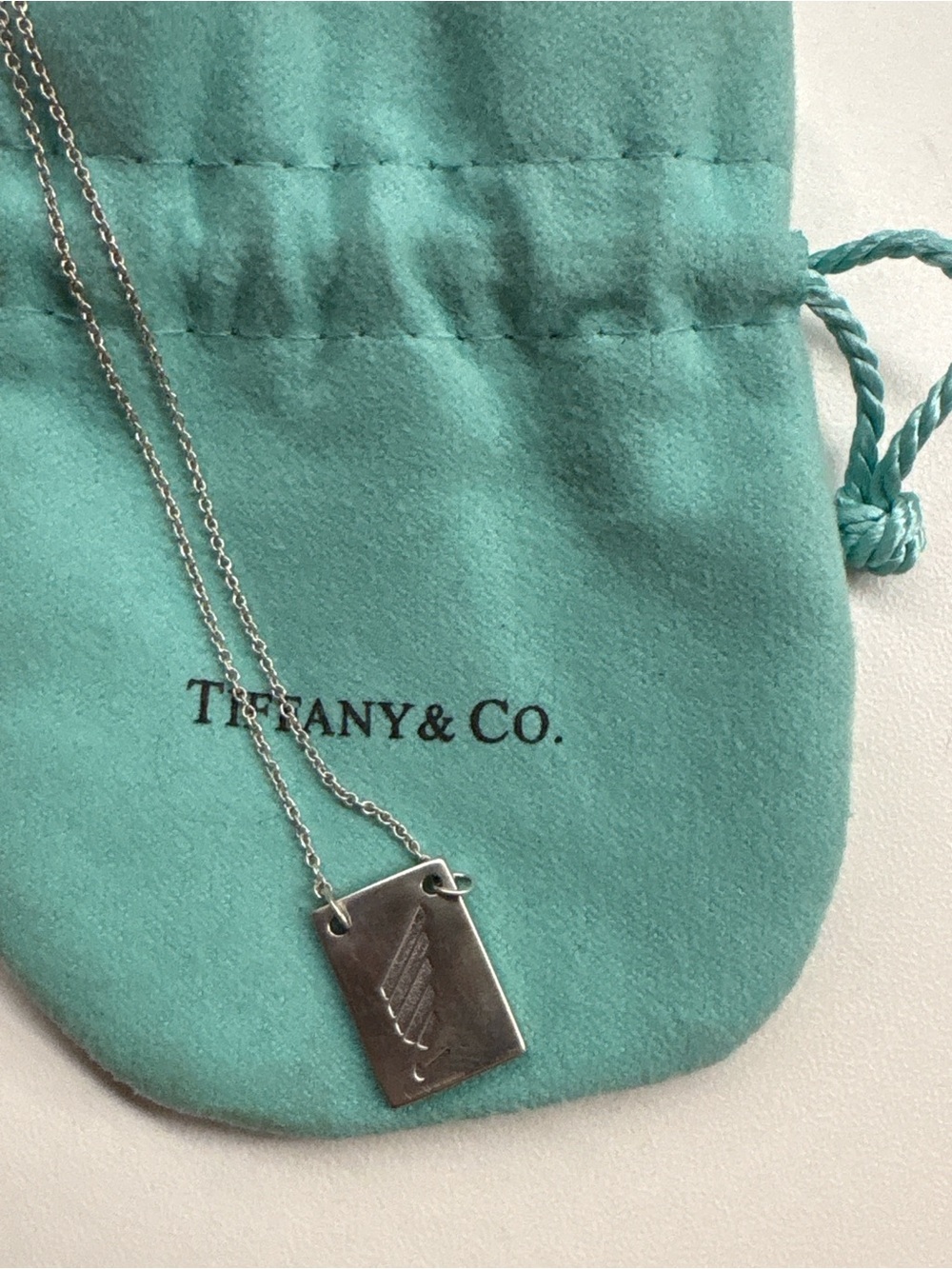 Tiffany & Co. Sterling Silver Tag Necklace with Robin's Egg Blue Pouch